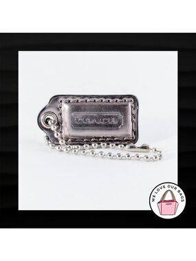 1.5" Small COACH SILVER MIRRORED LEATHER KEYFOB CHARM KEYCHAIN HANG TAG WRISTLET